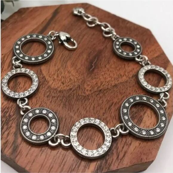 BRIGHTON Townsend Bracelet Open Circles Links Crystals Reversible RETIRED 7-8"